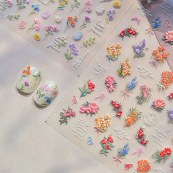Dried Flower Lavender Bowknot Peony Pomegranate Flowers Bouquet Rose Chic Reliefs Self Adhesive Nail Art Stickers Manicure Decal (ONLINE ORDER ONLY)