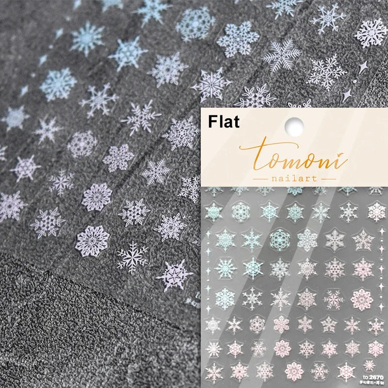 Winter Dreamy Hot Stamping Romantic White Pink Snowflakes Hexagon 3D Self Adhesive Nail Art Stickers Christmas Manicure Decals (ONLINE ORDER ONLY)