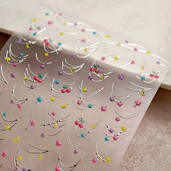 Chic Colourful Star Moon Curved Line Arc Necklace Love Heart Hanging in The Air Cherry Adhesive Nail Art Stickers Manicure Decal (Online Order Only)