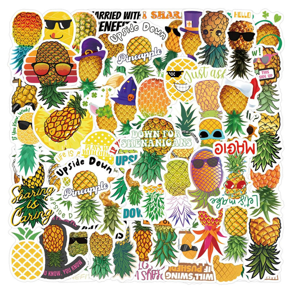 Inverted Pineapple Graffiti Stickers - Cute Cartoon Plant Decals for Wall, Guitar, Trolley (10/30/55PCS) (Online Order Only)