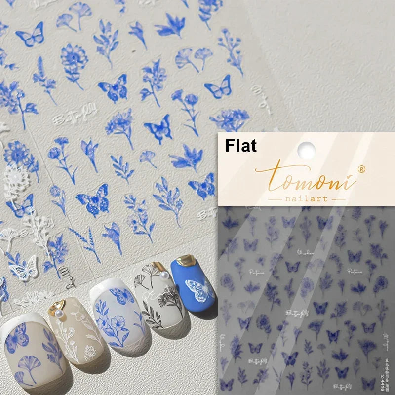 Charming Beautiful Black White Small Butterfly Flower Petal Love Heart Bowknot 5D Self Adhesive Nail Art Sticker Manicure Decals (Online Order Only)