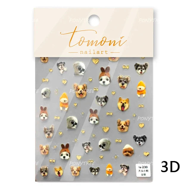 Dyeing Apple Cherry Fruit Dog Puppy Bowknot Colorful Cartoon Graffiti Reliefs Adhesive Nail Art Stickers Flowers Manicure Decals (ONLINE ORDER ONLY)