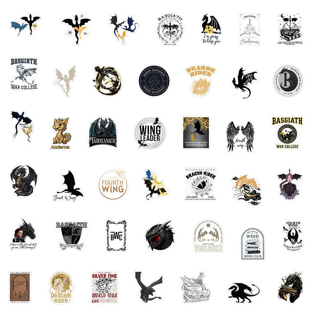 10/30/50/100pcs Cool Novel Fourth Wing Stickers Anime Decals Skateboard Laptop Motorcycle Phone Helmet Waterproof Sticker Toys (Online Order Only)