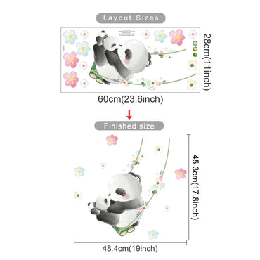 Watercolor Panda Swing Flower Wall Stickers for Kids Rooms Nursery Decor (Online Order Only)