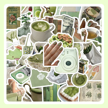 10/30/60PCS Aesthetic Green Stickers Cute Ins Style Simple Decals For Phone Scrapbook Suitcase Phone Laptop Fridge Cartoon Toys (ONLINE ORDER ONLY)