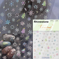 Hot Stamping Romantic White Gold Snowflakes Hexagon Winter 3D Self Adhesive Nail Art Stickers Shiny Rhinestone Manicure Decals (Online Order Only)