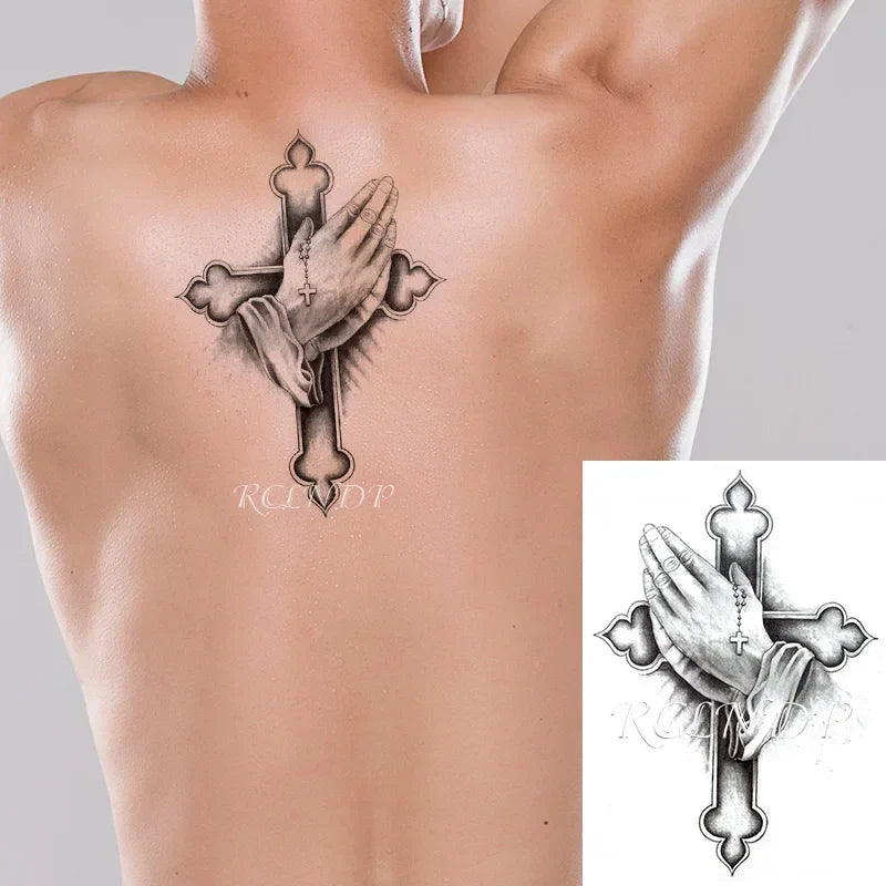 Waterproof Temporary Tattoo Sticker Flowers Pray Hands Cross Letters Flash Tattoo for Women Men (ONLINE ORDER ONLY)
