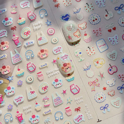 Bear Bowknot Bag Dessert Apple Core Earphone Cup Tulip Cherry Milk Cake Cookies Flower Adhesive Nail Art Stickers Manicure Decal (ONLINE ORDER ONLY)