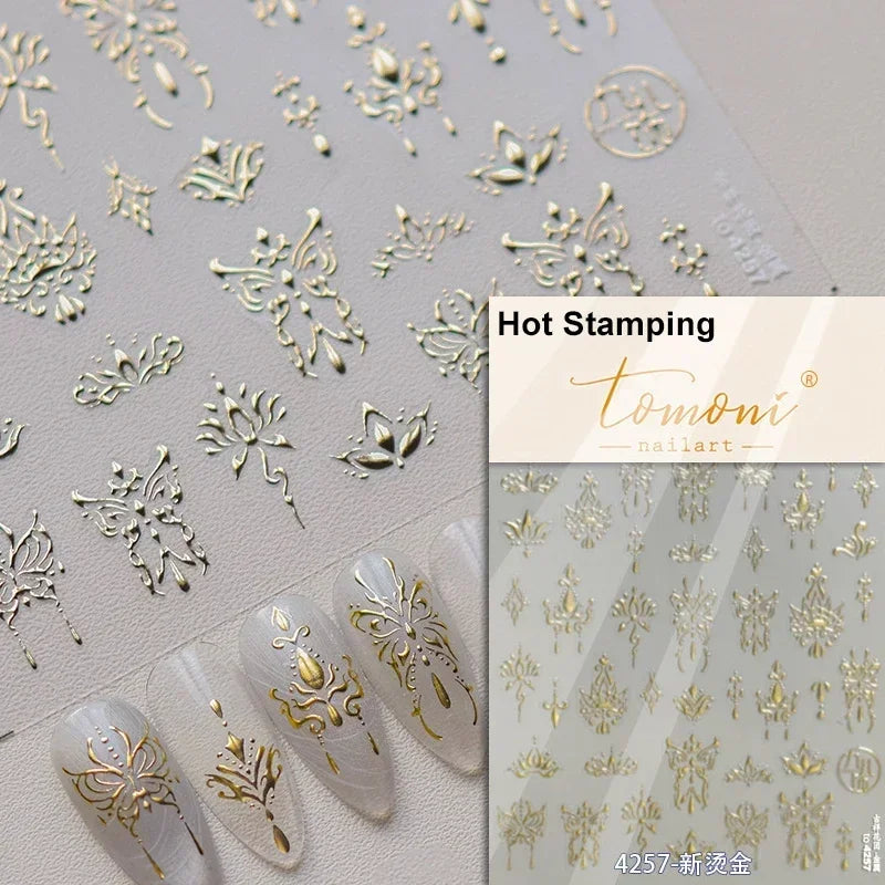 Charming Golden Gradient Shiny Rhinestone Jelly Butterfly Flower Petal Bowknot 3D Self Adhesive Nail Art Sticker Manicure Decals (ONLINE ORDER ONLY)