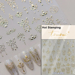 Charming Golden Gradient Shiny Rhinestone Jelly Butterfly Flower Petal Bowknot 3D Self Adhesive Nail Art Sticker Manicure Decals (ONLINE ORDER ONLY)