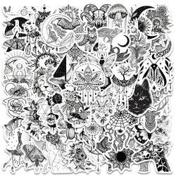 50pcs Black White Psychedelic Gothic Stickers Pack Stationery Laptop Phone Guitar Ipad Sticker DIY Scrapbooking Supplies (ONLINE ORDER ONLY)