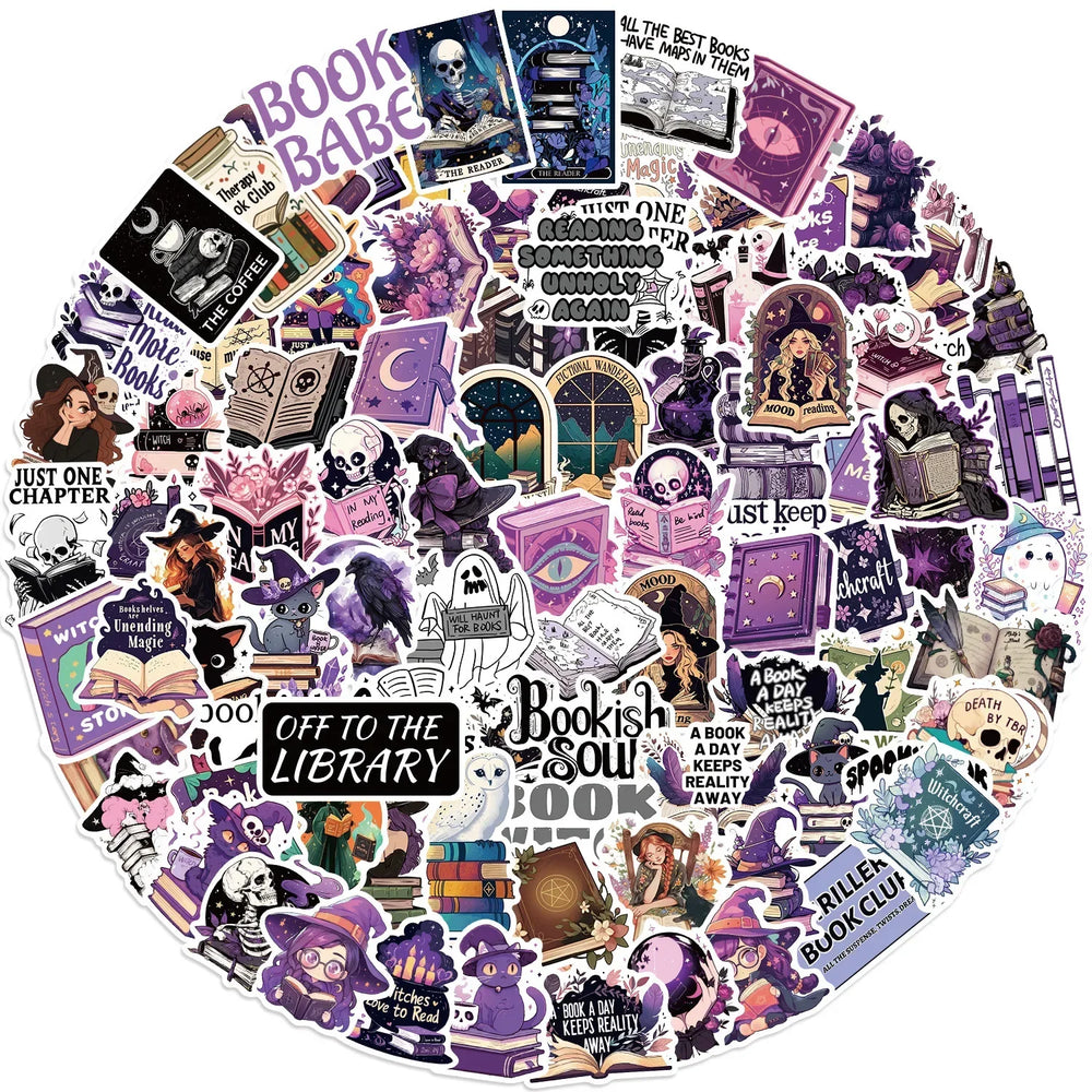 10/50/100pcs Cool Gothic Witch Bookish Reading Books Stickers Girls Cartoon Decals Aesthetic Decals Phone Laptop Diary Sticker (Online Order Only)