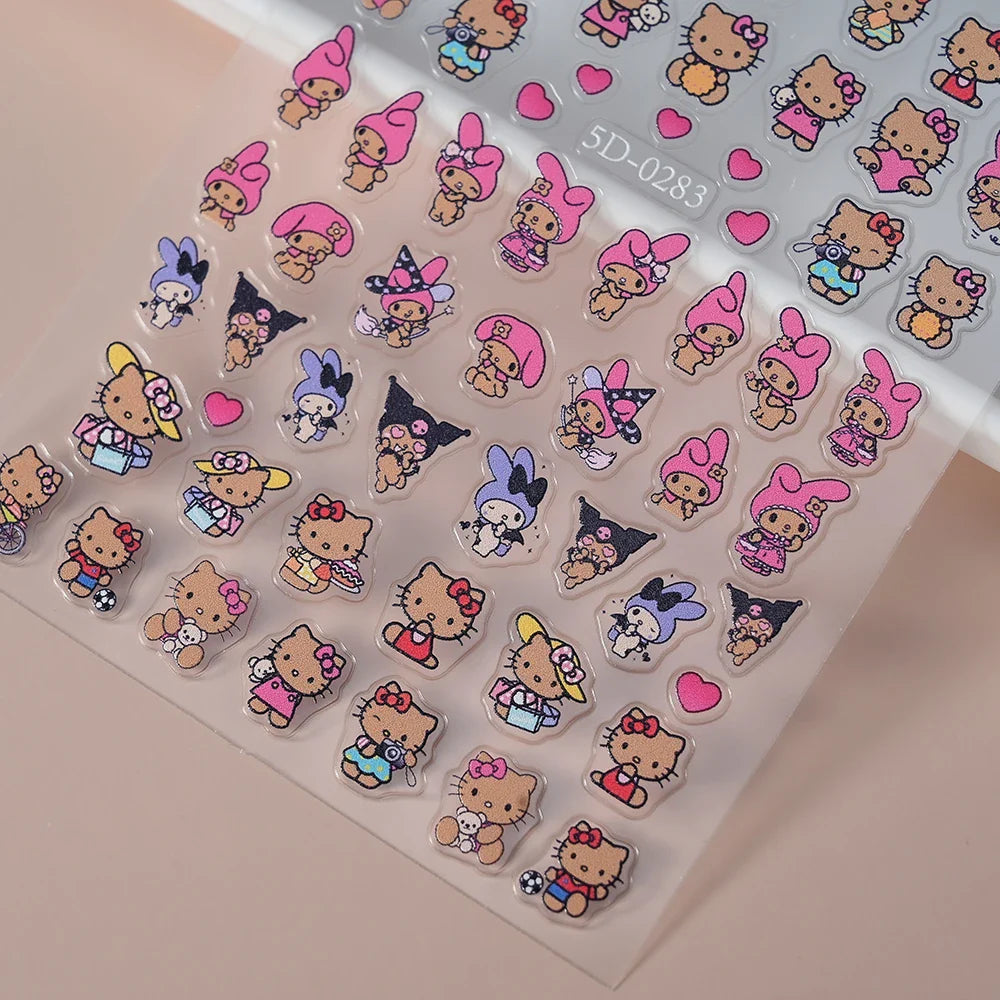 1pc 5D Pink/Black Hello Kitty Nail Art Stickers Anime Cartoon Japanese Cartoon KT Cat Manicure Decal Luxury DIY Nail Accessories (ONLINE ORDER ONLY)