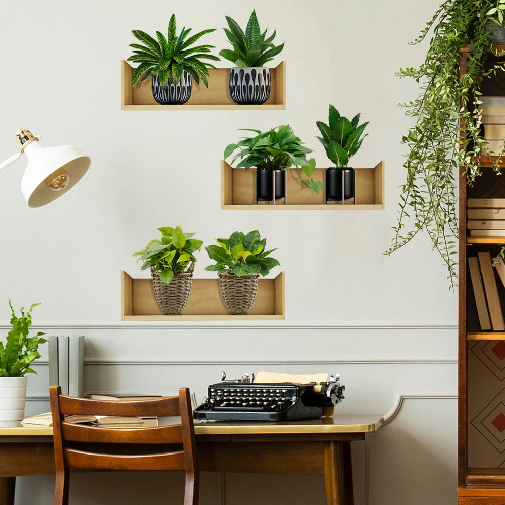Wall Sticker Green Plant Potted Plant Shelves Self-adhesive Decor For Living Room Vinyl Bedroom Home Decoration Decal PVC Poster (Online Order Only)