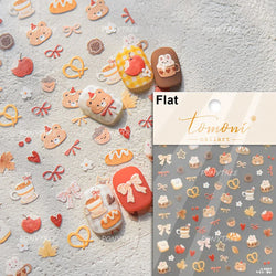 Lovely Bear Strawberry Cake Rose Flower Grid Block Bowknot Embossed Relief Self Adhesive Nail Art Sticker Cute 3D Manicure Decal (ONLINE ORDER ONLY)