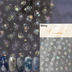 Shiny White Pink Blue Gold Snowflakes Hexagon Water Bubbles Winter 5D Self Adhesive Nail Art Stickers Rhinestone Manicure Decals (ONLINE ORDER ONLY)