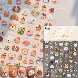 Lovely Dog Bone Bowknot Bread Graffiti Cake Cherry 3D Line Paw Adhesive Nail Art Stickers Cute Cartoon Manicure Decals Wholesale (ONLINE ORDER ONLY)