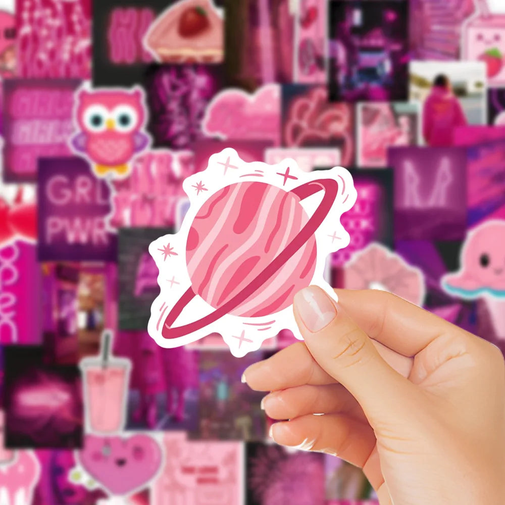 10/30/50/100PCS Cute Pink Stickers Graffiti Cartoon Decals Waterproof DIY Toys Motorcycle Phone Suitcase Guitar Fridge Toys Gift (ONLINE ORDER ONLY)