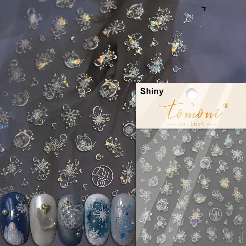 Snowman Apple Stars Gift Bell Snowflake Christmas Tree 3D Jelly Self Adhesive Nail Art Stickers Santa Claus Xmas Manicure Decals (ONLINE ORDER ONLY)