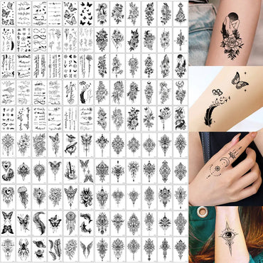 30Pcs Black Flower Tattoo Stickers Butterfly Rose Moon Star Small Temporary Tattoos Mandala Fake Tattoo for Hand Body Chest (Online Order Only)