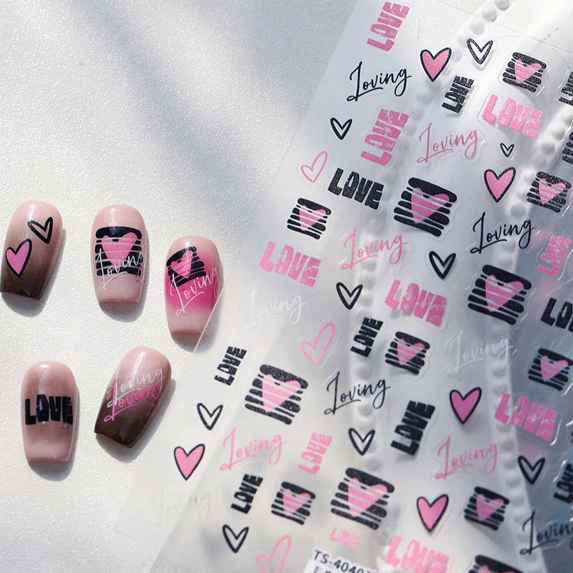 Graffiti Line Love Heart Cool Personal Hollow Out English Letter Y2k Self Adhesive Nail Art Decorations Sticker Manicure Decals (ONLINE ORDER ONLY)