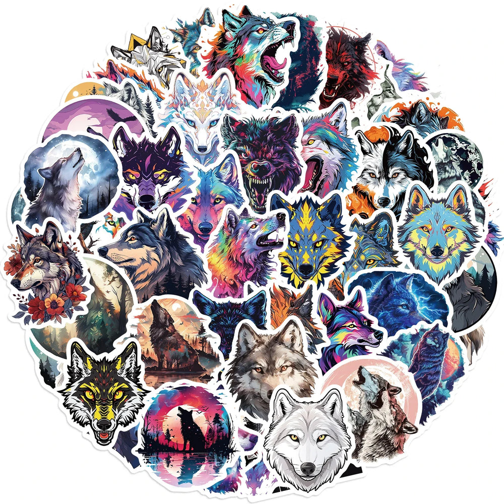 50pcs Wolf Collection Stickers Cartoon DIY Skateboard Phone Case Laptop Waterproof Cool Dark Animal Sticker Decals Toy (Online Order Only)