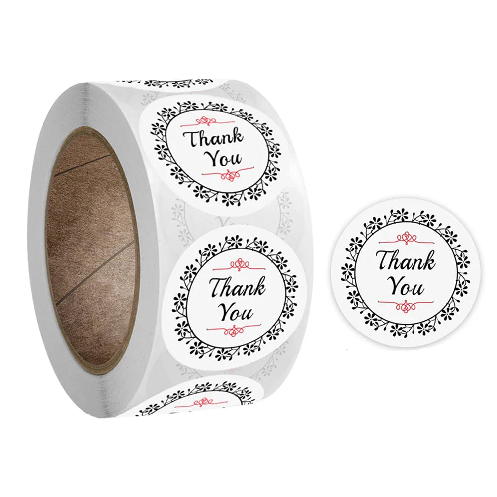 500pcs/roll Flowers Thank You Sticker Labels Round Reward Stickers Wedding Party Decor Envelope Seals Stickers Stationery (Online Order Only)
