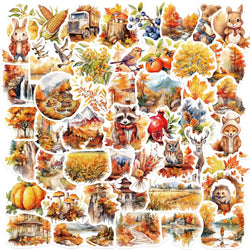 50pcs Waterproof Graffiti Cute Cartoon Autumn Animals Foods Stickers For Laptop Water Bottle Luggage Notebook Vinyl Decals﻿ (ONLINE ORDER ONLY)