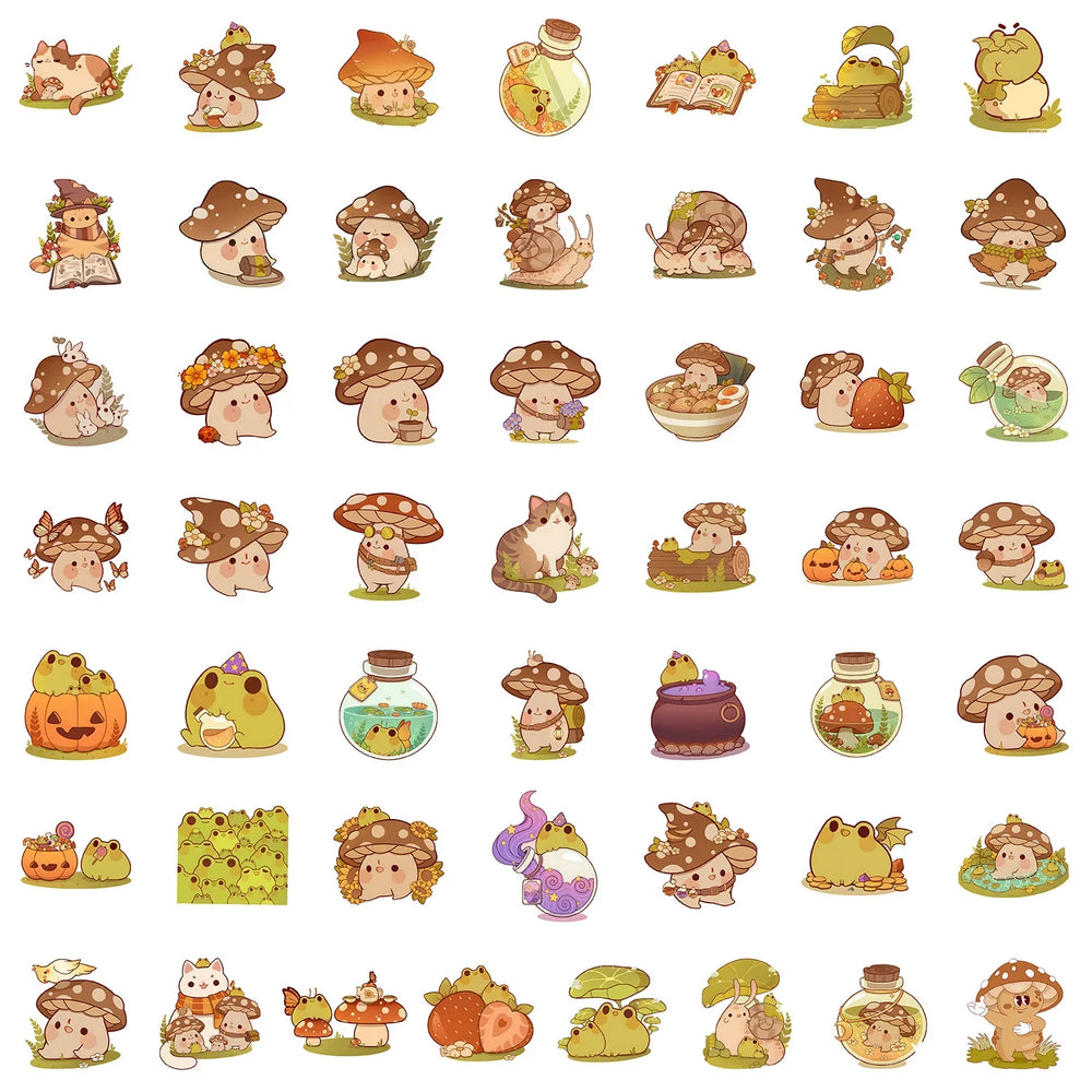 10/30/50PCS Frog Cartoon Stickers Mushroom Graffiti Decals Cute Style Sticker Laptop Phone Guitar Car Bike Skateboard Kids Toys (ONLINE ORDER ONLY)