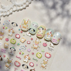 Cute Bear Star Dog Bowknot Love Heart Good Night Bone Bread Flower Self Adhesive Nail Art Decorations Stickers Manicure Decals (Online Order Only)