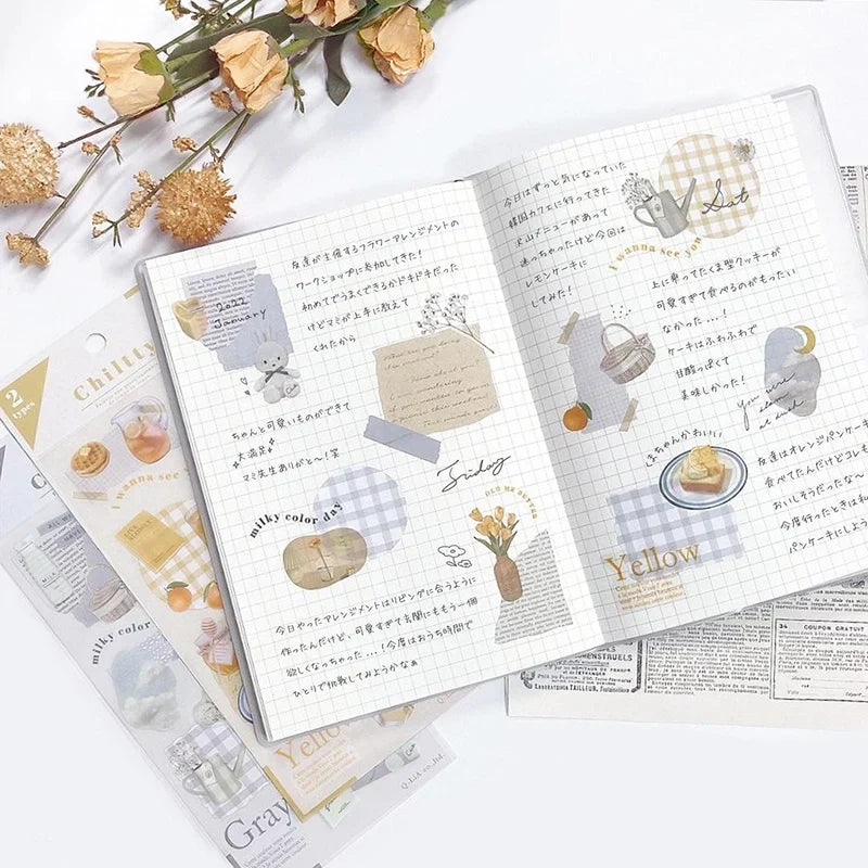 2pcs Japanese Cute Bear Strawberry Flower Landscaping Stickers Scrapbooking Junk Journal Planner Collage Material Stationery (ONLINE ORDER ONLY)