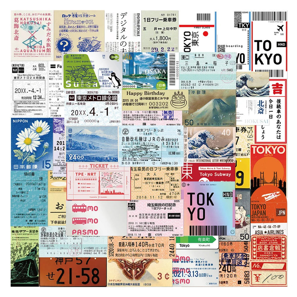 10/30/60PCS Japanese Tickets Tokyo Travel Stickers Decals For Suitcase Phone Notebook Fridge Motorcycle Funny DIY Sticker Gift (ONLINE ORDER ONLY)