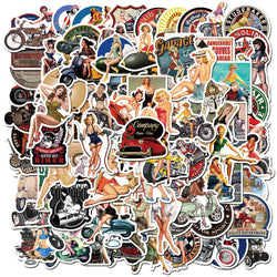 50/100Pcs Retro Sexy Pin Up Girl Graffiti Street Punk Motorcycle Girl Stickers Suitcase Laptop Waterproof Sticker Decoration (ONLINE ORDER ONLY)