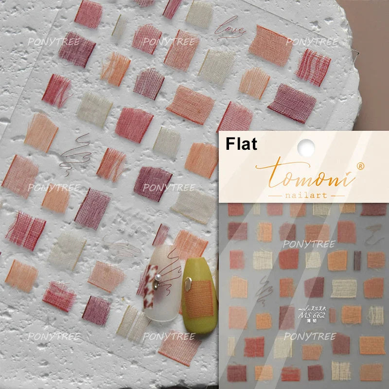 Retro White Lace Bandage Line Bowknot Irregular Fabric Cording Square Calligraphy Adhesive Nail Art Sticker 3D Manicure Decals (ONLINE ORDER ONLY)