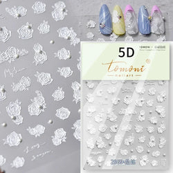 Pale Flower Bouquet Label Bowknot Stationery Sunflower Daisy Leaf 3D Self Adhesive Nail Art Stickers Rhinestone Manicure Decals (Online Order Only)