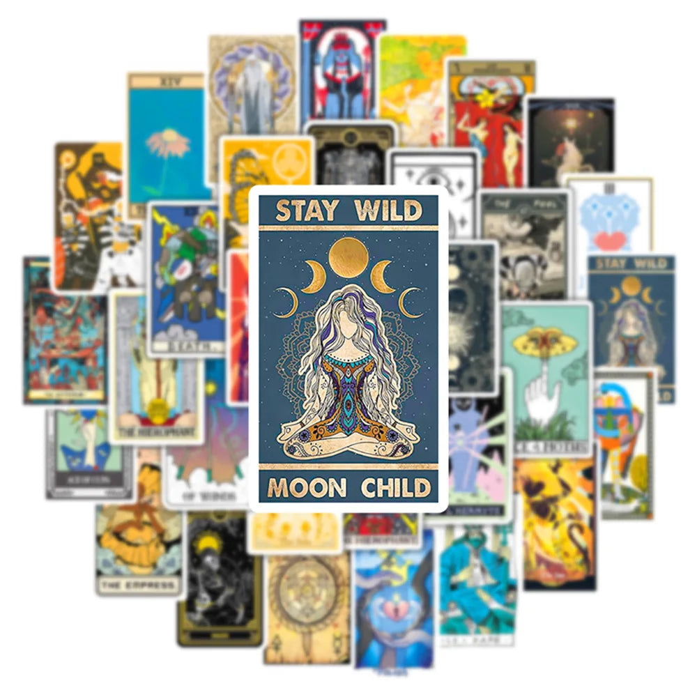 Tarot Card Stickers: 10/30/50PCS for Phone, Laptop, Luggage, Skateboard, Kids Gifts (ONLINE ORDER ONLY)