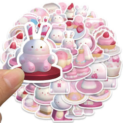 49pcs Cute Cartoon Pink Pudding Rabbits Stickers Vinyl Laptop Decals Luggage Phone Guitar Skateboard Waterproof Graffiti (ONLINE ORDER ONLY)