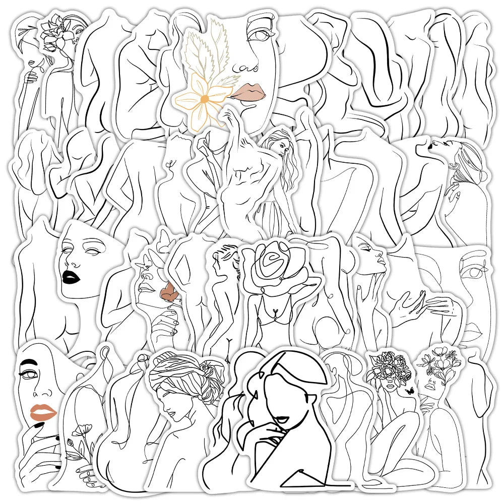 Woman Figure Outline Stickers - 10/30/48PCS for Scrapbook, Laptop, Phone, Guitar, Car, Bike, Skateboard (ONLINE ORDER ONLY)