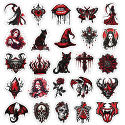 10/50PCS Cool Black Red Gothic Magic Witch Skull Stickers DIY Phone Laptop Luggage Skateboard Graffiti Horror Decals Sticker Toy (ONLINE ORDER ONLY)