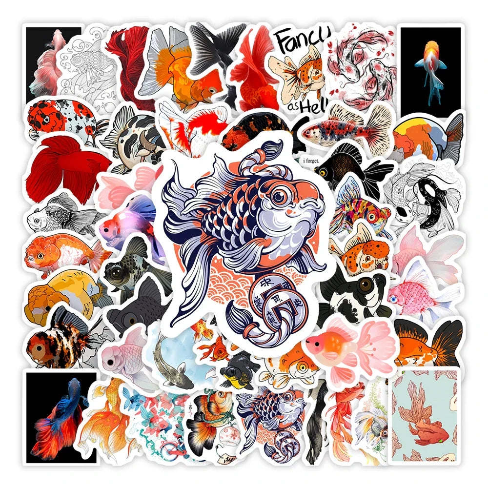 Japanese Goldfish Illustration Stickers Kids DIY Toys Gift Decorative Decal for Scrapbook Phone Bags Bottles Waterproof (ONLINE ORDER ONLY)