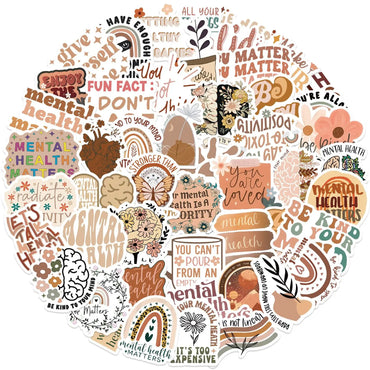 10/50PCS Cute Bohemia Style Mental Health Matters Stickers For Scrapbook Laptop Bottle Luggage Notebook Waterproof Vinyl Decals (Online Order Only)