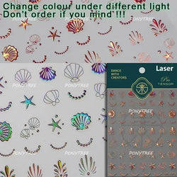 Hot Stamping Laser Shell Conch Starfish Pearl Whale Coral Dolphin Summer Beach Sea Wave Jellyfish Bubble Nail Art Stickers Decal (ONLINE ORDER ONLY)