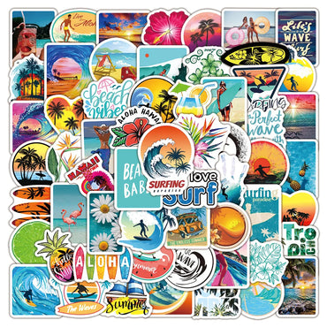 10/30/50/100PCS Hawaii Summer Surfing Stickers Tropical Beach Surf Decals Travel Luggage Surfboard Water Bottle Sticker Toy (ONLINE ORDER ONLY)
