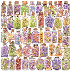 50pcs Aesthetic Cute Cartoon Glass Bottle Flowers Stickers For Luggage Guitar Laptop Phone Waterproof Graffiti Vinyl Decals (ONLINE ORDER ONLY)