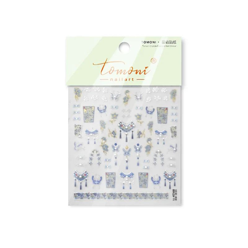 Embroidery Yunjin Brocade Tassels Bowknot Butterfly Flower Rose Camellia Adhesive Nail Art Stickers Rhinestone Manicure Decals (Online Order Only)