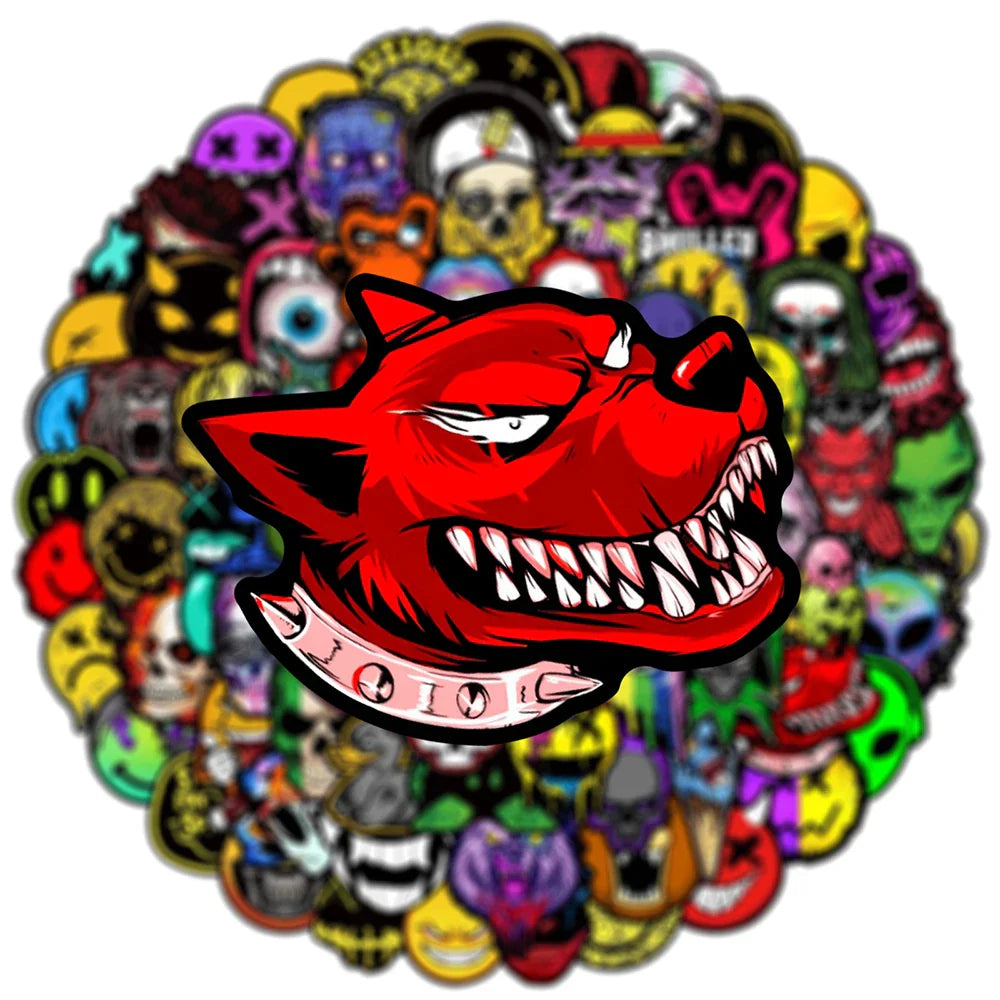 10/30/50/100PCS Horror Gothic Skull Meme Stickers Cool Graffiti DIY Skateboard Luggage Laptop Car Decals PVC Waterproof Kids Toy (ONLINE ORDER ONLY)