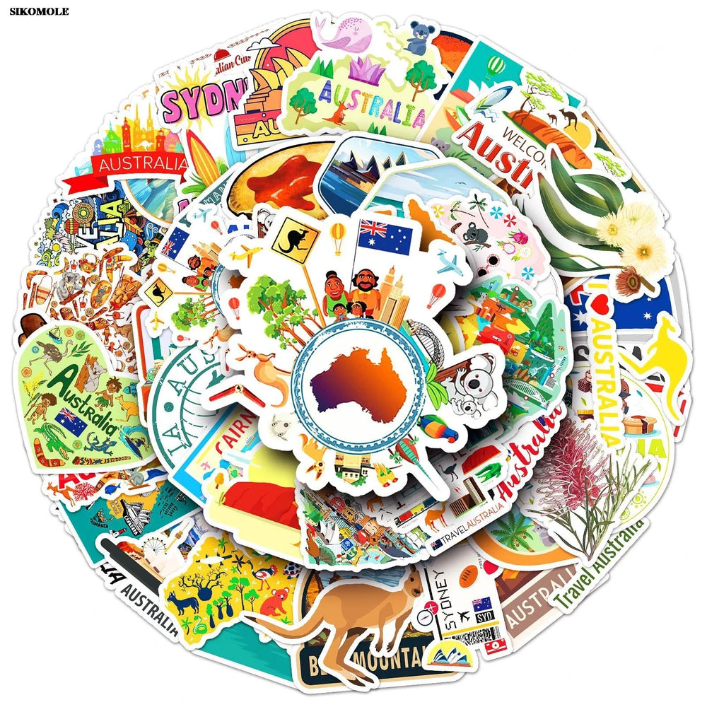 Cartoon Australia Stickers Pack for Laptop Luggage Notebook Decals (Online Order Only)