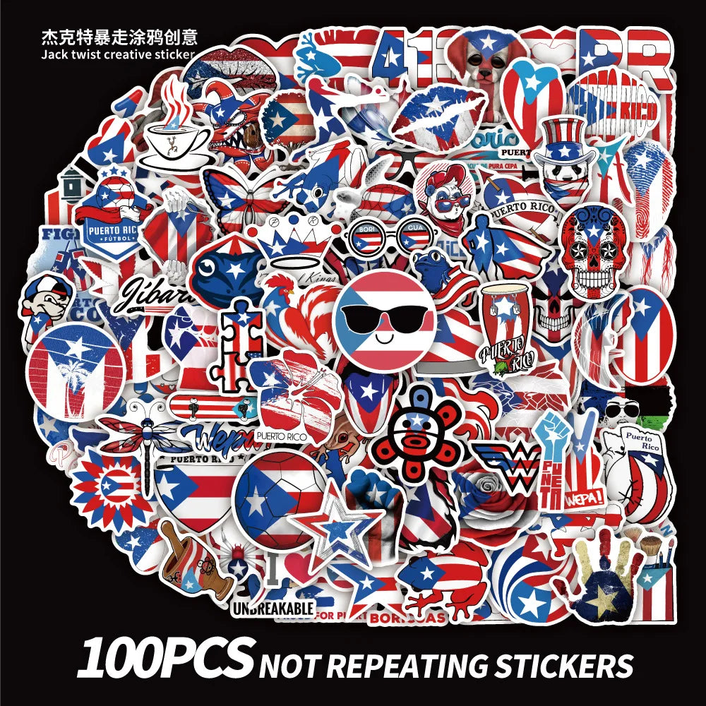 50/100pcs Puerto Rico National Flag Stickers for Suitcase Skateboard Guitar Laptop Phone Decor Graffiti Waterproof Sticker Toys (ONLINE ORDER ONLY)