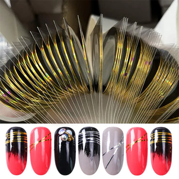 10pcs Nail Striping Tape Metallic Yarn Line Gold/Silver Striping Sticker Holographic 3D Strips Liner Tape Adhesive Manicure Foil (Online Order Only)