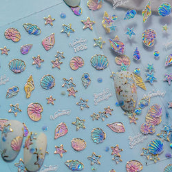 Shiny Colourful Marine Shell Starfish Ocean Elements Star Water Bubbles Star Conch Underwater Nail Art Stickers Manicure Decals (ONLINE ORDER ONLY)